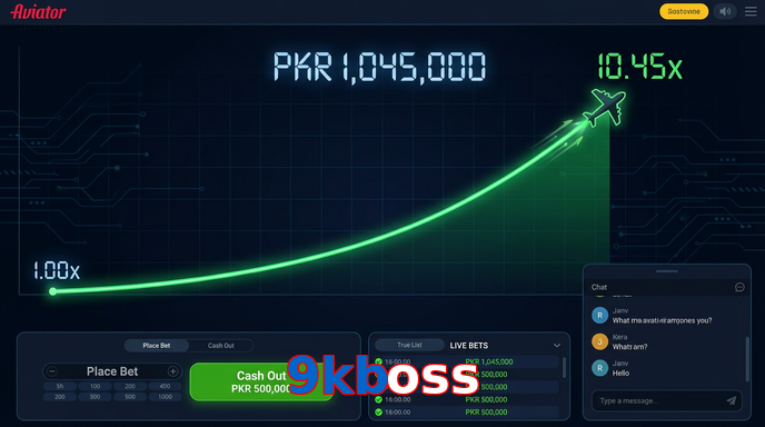 Main screen of 9Kboss aviator page for PK players